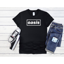 (Large, Black) Oasis Logo Rock Band Retro Men Women Unisex Top T Shirt