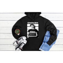 (Medium, Black) Eminem Slim Shady Mugshot Black Grey Men Women Unisex Hoodie