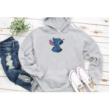 (Medium, Grey) Heart Disney Lilo and Stitch Ohana Black Grey Men Women Unisex Hoodie