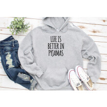 (XX-Large, Grey) Life Is Better In Pyjamas Funny Cool Black Grey Men Women Unisex Hoodie