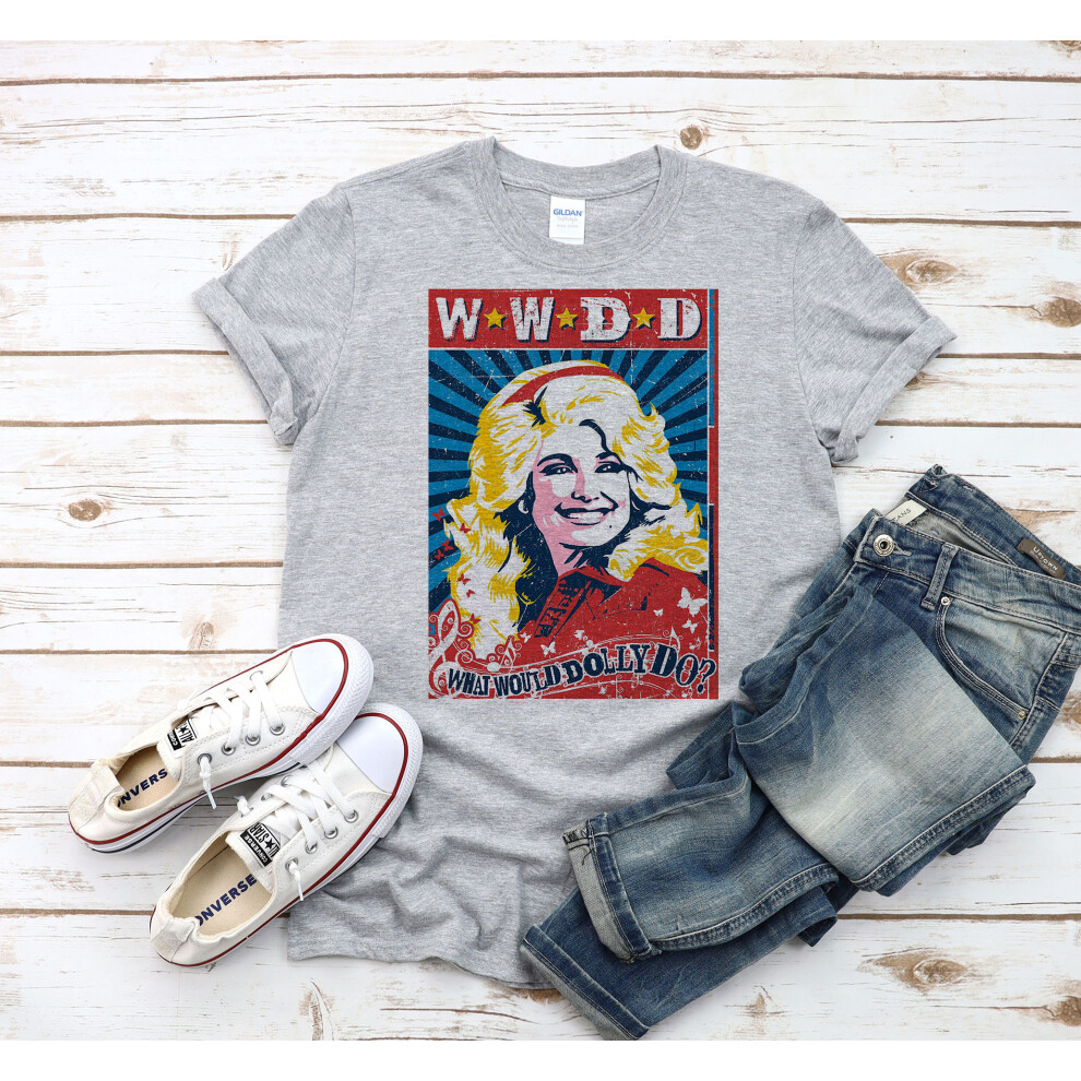 (Small, Grey) What Would Dolly Do ? Men Women Unisex Top T Shirt