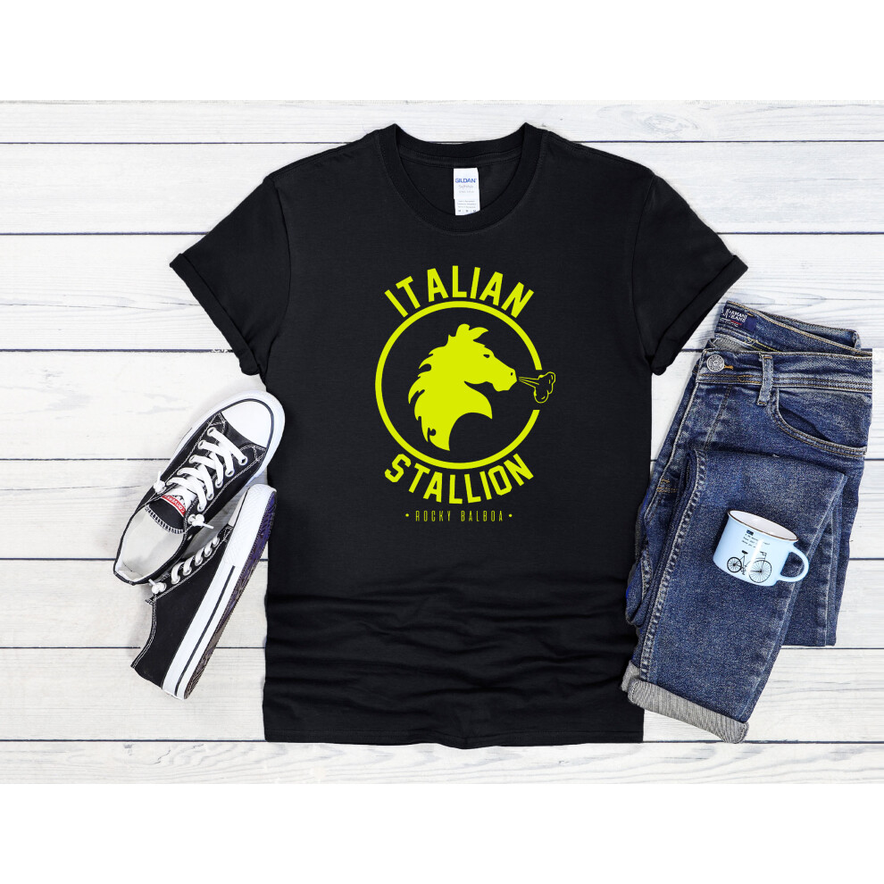 (Medium, Black) Rocky Balboa Italian Stallion Horse Men Women Unisex Top T Shirt