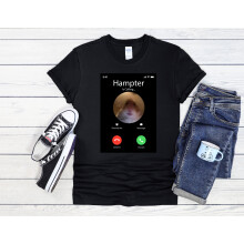 (X-Large, Black) Hamster Staring Front Camera Hampter Calling Men Women Unisex Top T Shirt