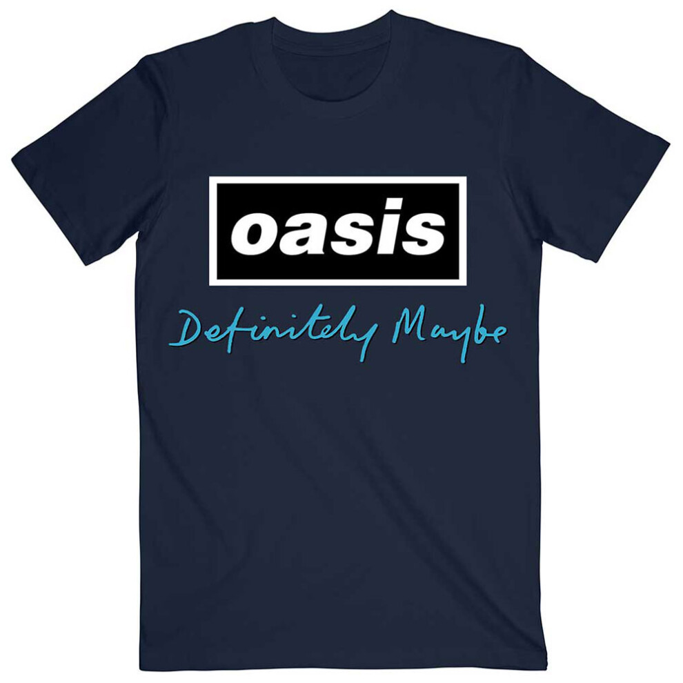 (XXL, Navy) Oasis Definitely Maybe Text Logo T Shirt