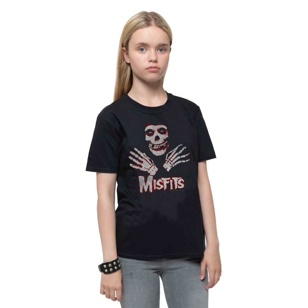 (Large (9/10 Yrs), Black) Misfits Kids Hands Band Logo T Shirt