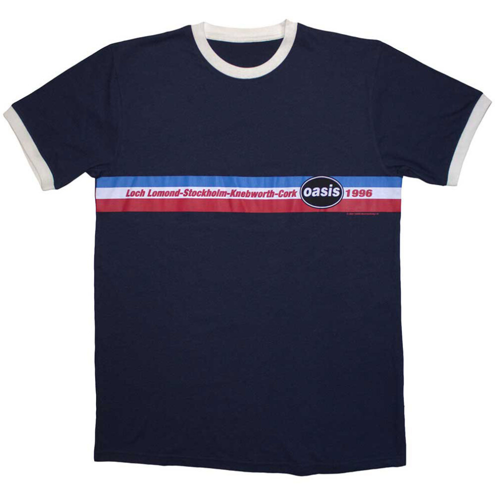 (L, Navy) Oasis 1996 Tour Horizontal Stripes Ringer T Shirt