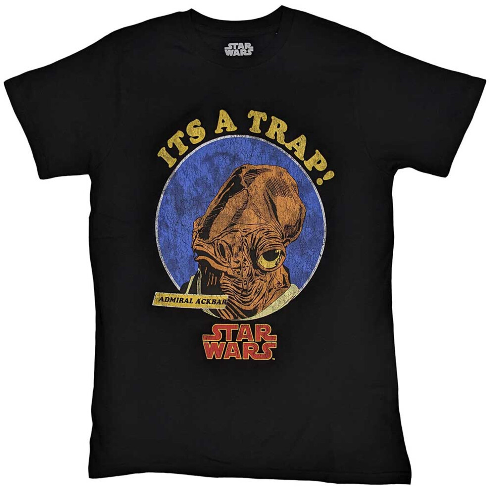 (S, Black) Star Wars T Shirt Ackbar It's A Trap new Official Mens Black