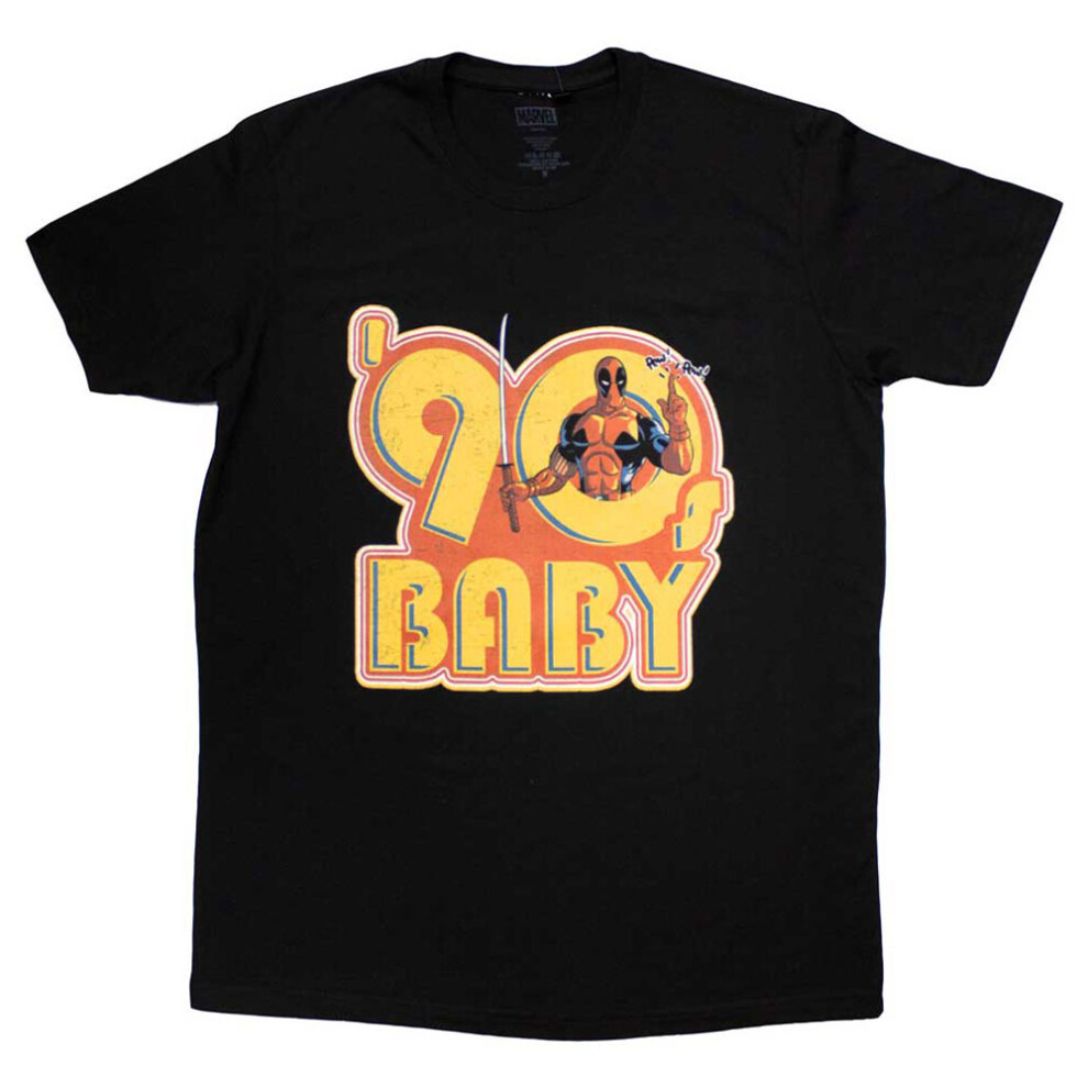 (XXL, Black) Deadpool 90s Baby Retro Logo T Shirt