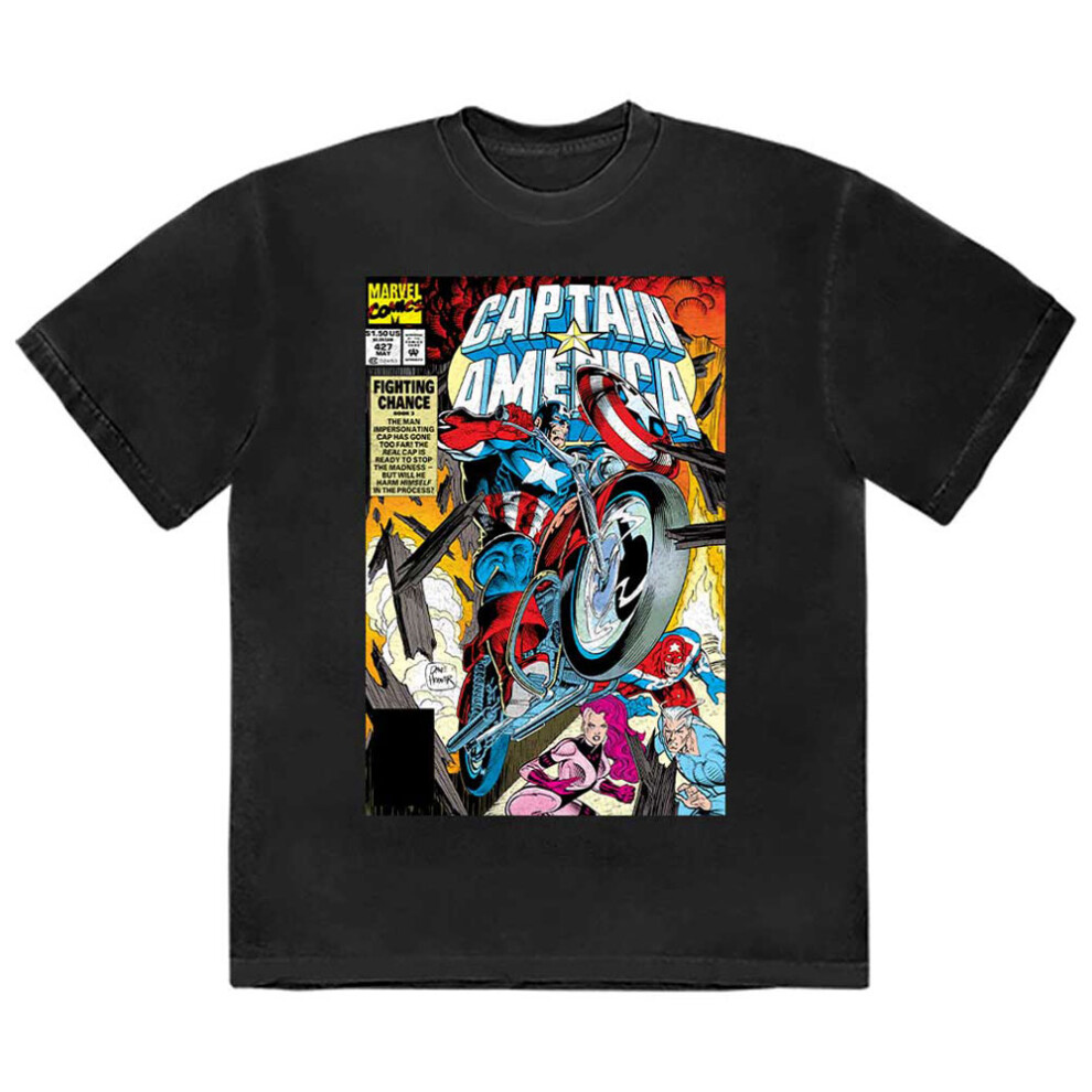 (S, Black) Captain America Wheel Comic Cover T Shirt