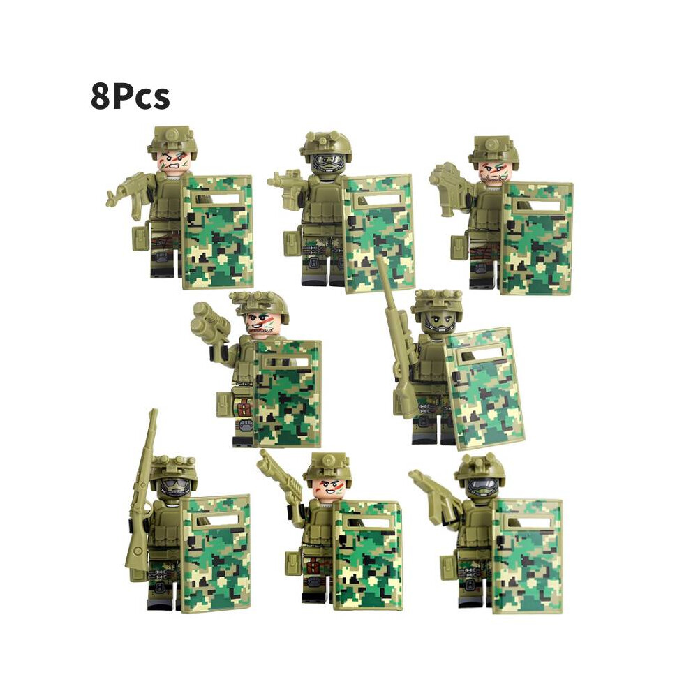 (Green) Elite Forces Minifigure Set Military Swat Building Blocks Action Oriented Toy