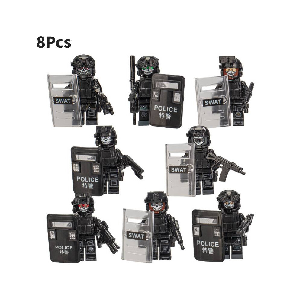 (Black) Elite Forces Minifigure Set Military Swat Building Blocks Action Oriented Toy