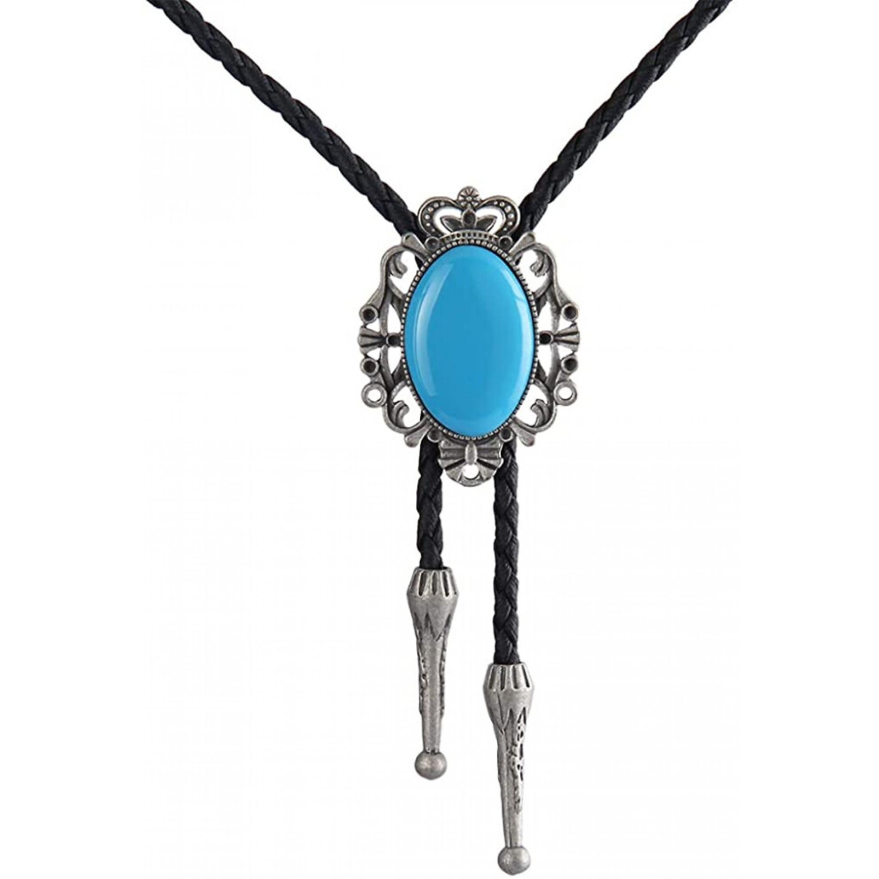 Shao Native American Bolo Tie Rodeo Cowboy Leather Necktie Western Necklace Costume Accessories For Men, Women Black/Silver
