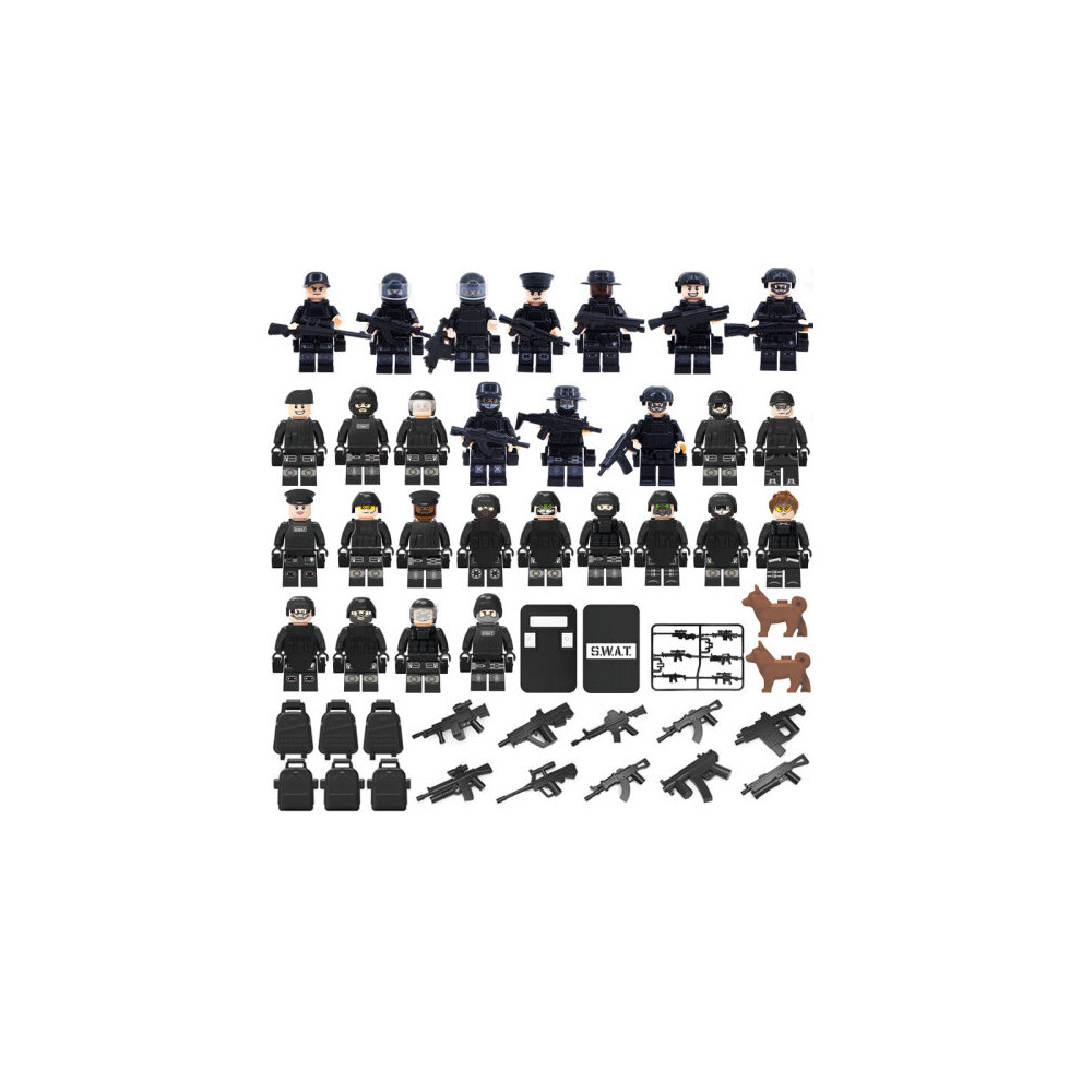 (G) Military Soldiers Black SWAT Jeeps Minifigures Toys Fit Lego