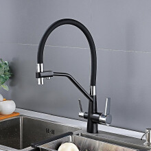 (Black + silver) 3 Way Kitchen Tap Pull Out Black Silicone Hose Kitchen Mixer Taps With Pull Out Spray 3 In 1 Water Filter Tap 360 Rotatable White