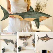 (Great White Shark) Wooden Whale Wall Decor, Wall Art Whale Fish Decorative, Whale Wall Art Sculpture Home Decor, Coastal Ocean Sea Animal Sculpture