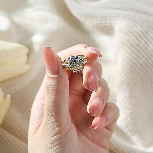 (Gold, 8) Celestial Sun And Moon Ring Set, Sparkling Sun Ring/blue Moon Ring 1