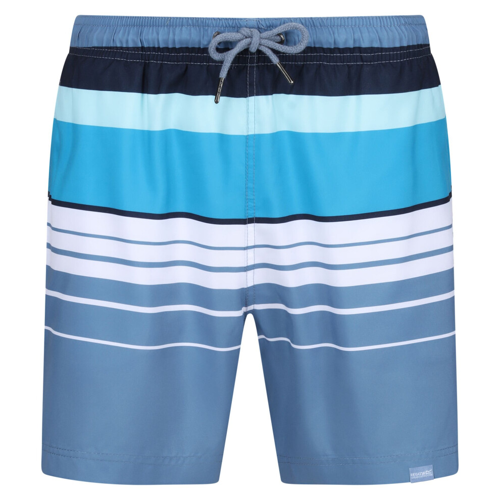 (L, Coronet Blue) Regatta Mens Loras Striped Swim Shorts