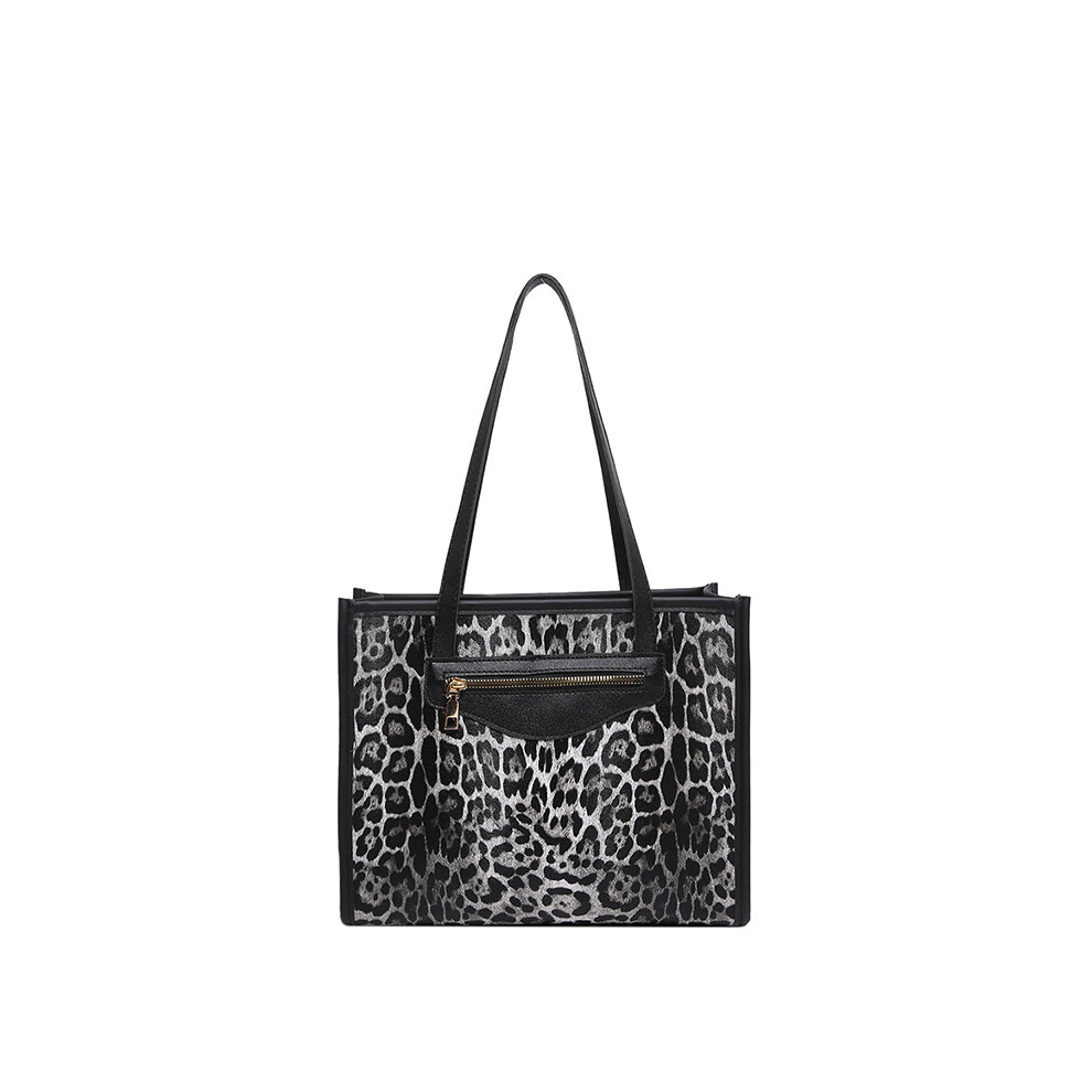 (Black) Stylish Big Capacity Leopard Print Tote Bag For Women Chic Pu Streetwear Handbag