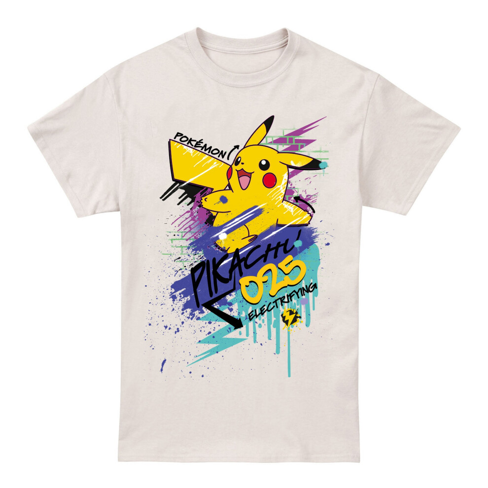 (S, Natural) Pokemon Mens 025 Pikachu T-Shirt