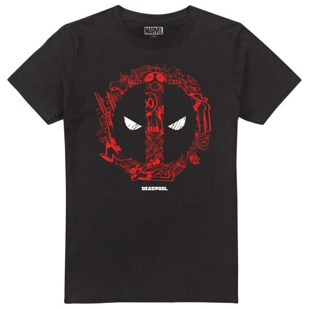 (L, Black) Deadpool Mens Doodle Logo T-Shirt