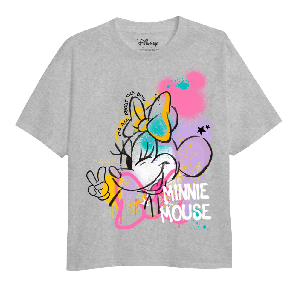 (9-10 Years, Grey Heather) Disney Girls Minnie Mouse Spray Stencil T-Shirt