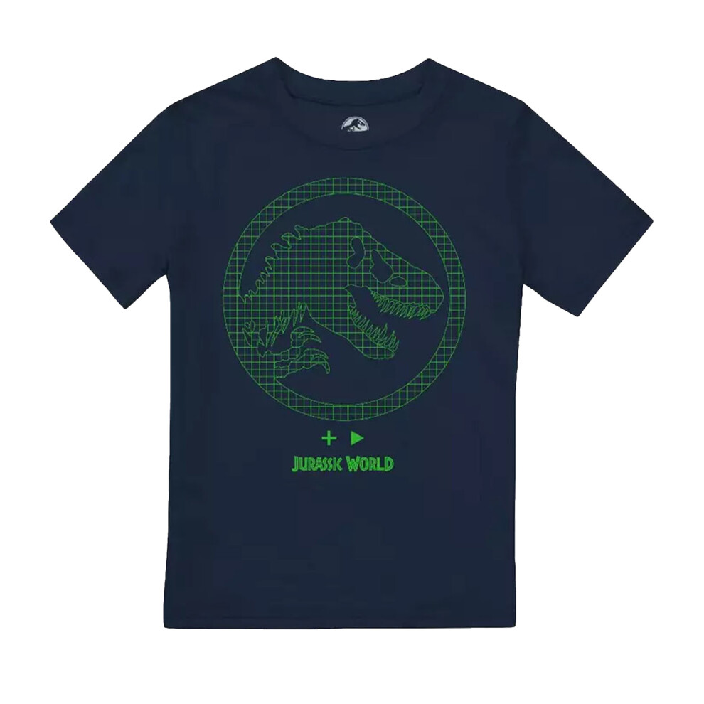 (9-10 Years, Navy) Jurassic World Boys Neon Gamer T-Shirt