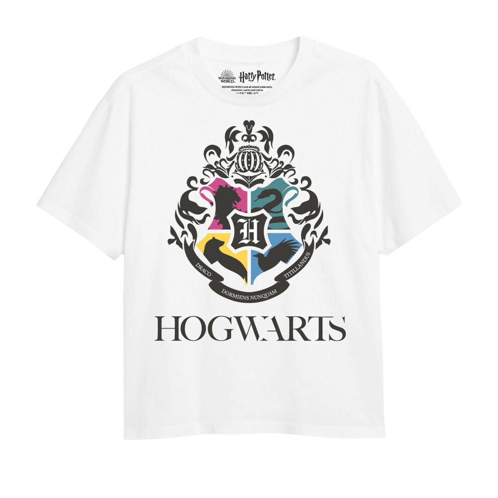 (9-10 Years, White) Harry Potter Girls Hogwarts Houses T-Shirt