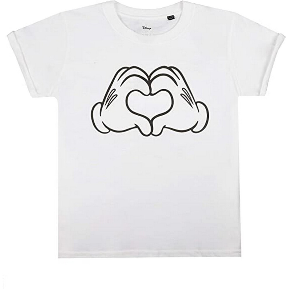 (12-13 Years, White) Disney Girls Love Hands Mickey Mouse T-Shirt