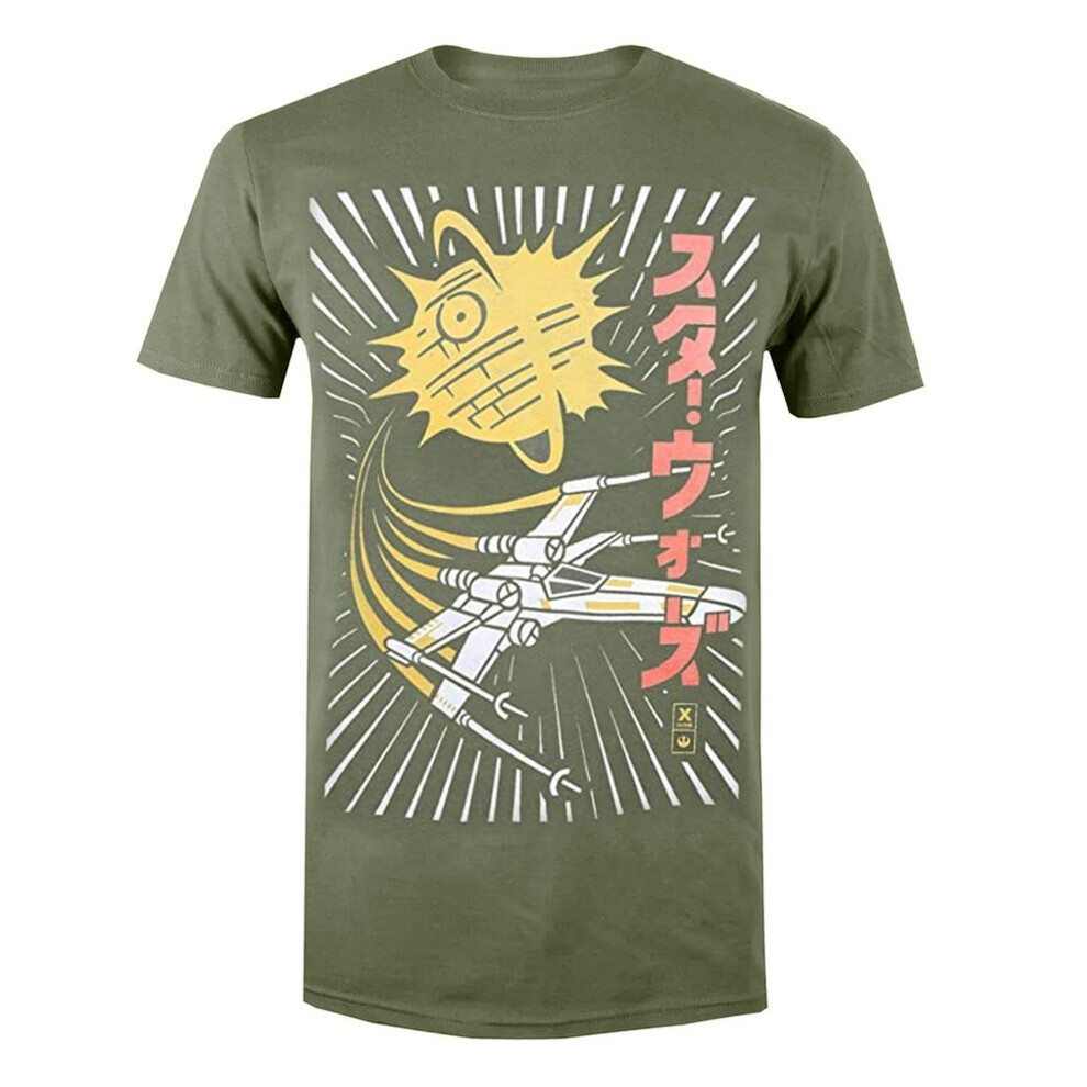 (L, Military Green) Star Wars Mens Rebel Attack X-Wing T-Shirt