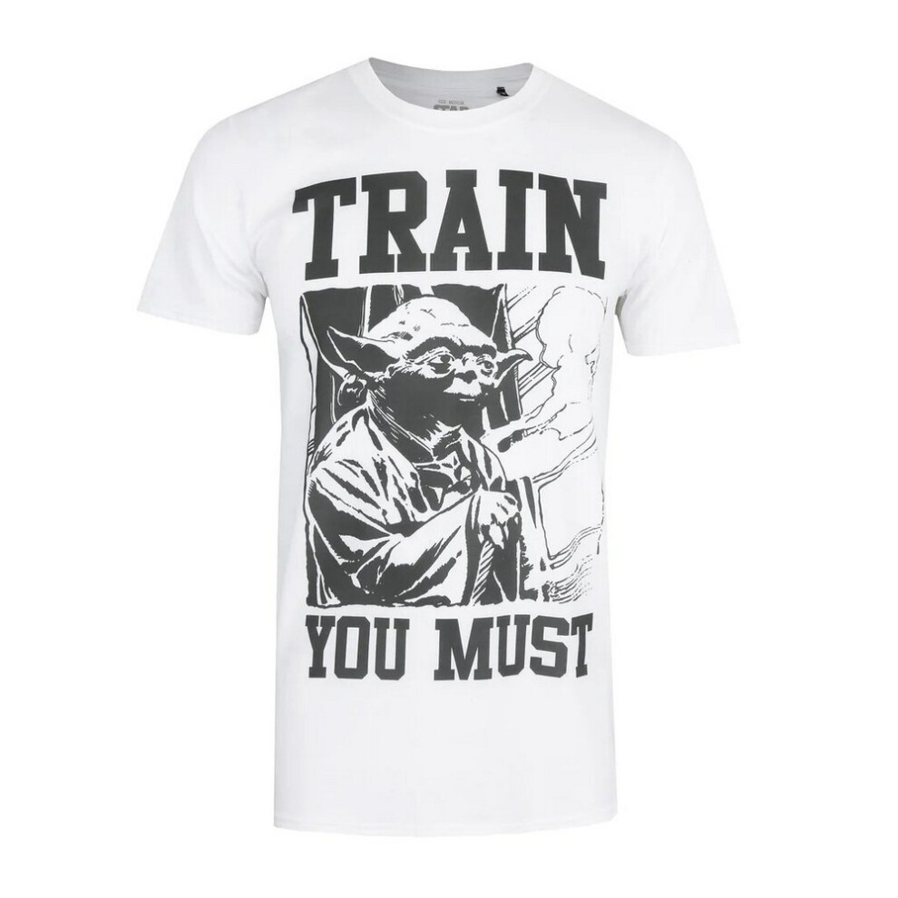 (S, White/Black) Star Wars Mens Train You Must Yoda T-Shirt