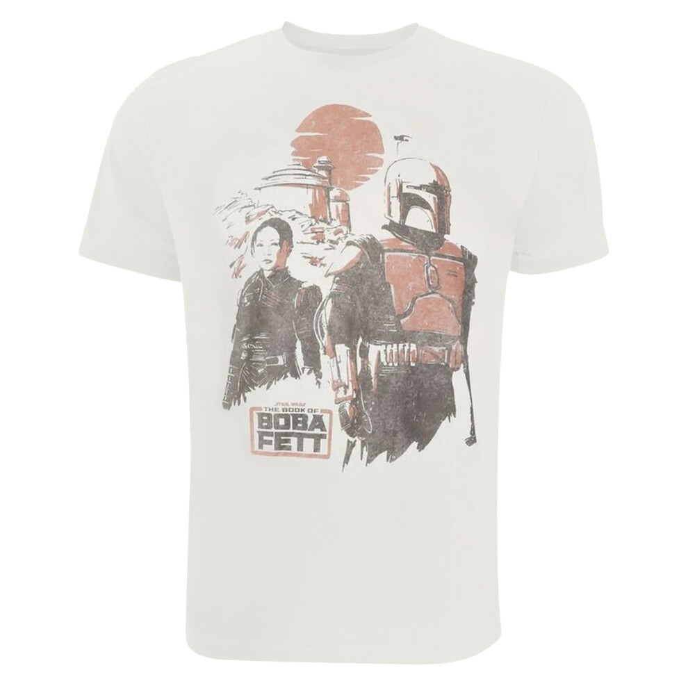 (S, Natural) Star Wars: The Mandalorian Mens Sunset Duo T-Shirt