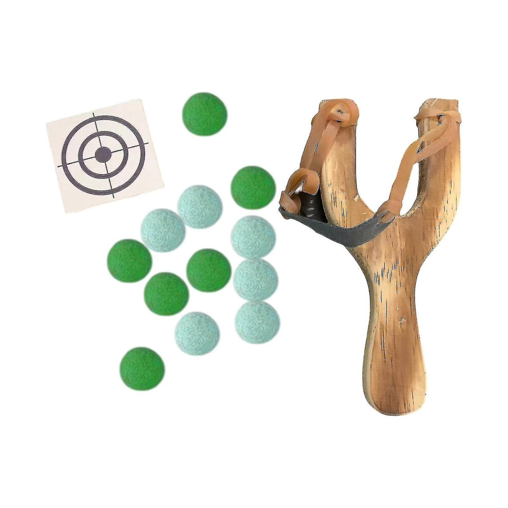 (Green) Hunting Slings Catapult Wooden Handle Slings Outdoor Game Shooting Target Green