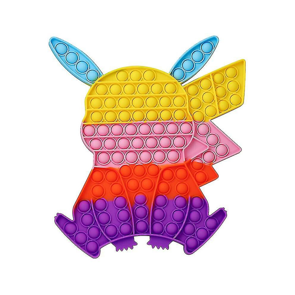 (Pikachu 2) Silicone Decompression Toy Cute Rainbow Push Bubble Fidget Toy