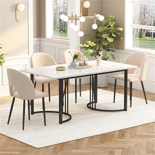 140x80cm Metal Frame Rectangular Dining Table (1-pcs), Adjustable Feet