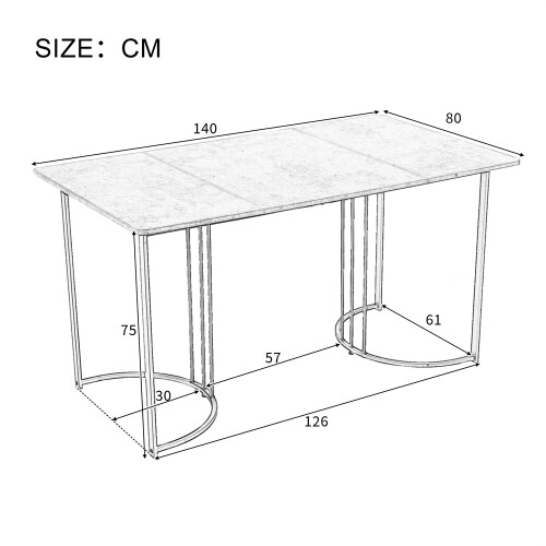140x80cm Metal Frame Rectangular Dining Table (1-pcs), Adjustable Feet 1