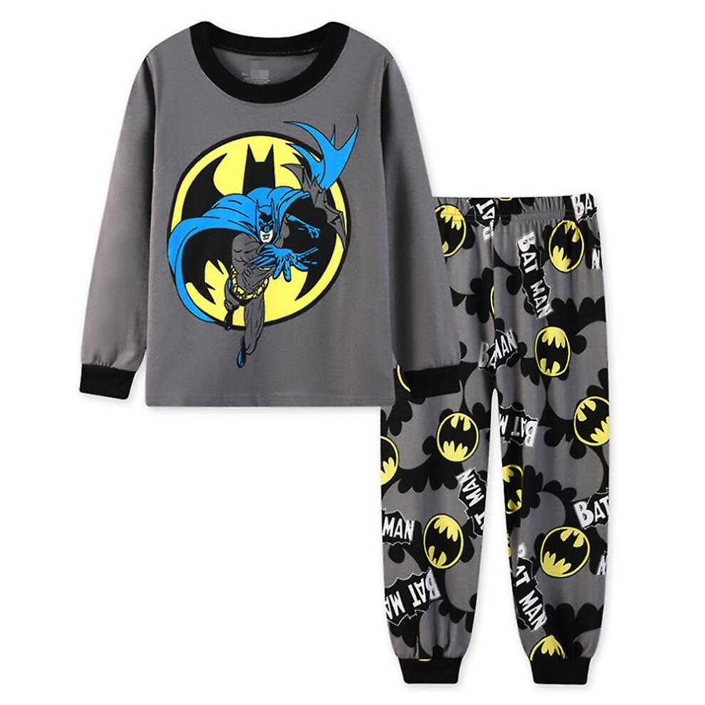 (Grey, 4-5Years) Spiderman Kids Boys Batman Pyjamas Long Sleeve T-shirt Pants Sleepwear Pjs Set Super Hero Pajamas For 3-7 Years