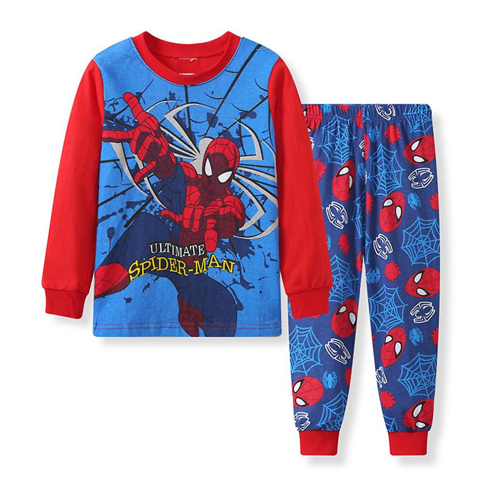 (Blue, 3-4Years) Spiderman Kids Boys Batman Pyjamas Long Sleeve T-shirt Pants Sleepwear Pjs Set Super Hero Pajamas For 3-7 Years