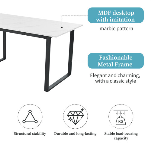140/180x80x75cm Dining Table Telescopic Table, with Marble Patterns 2
