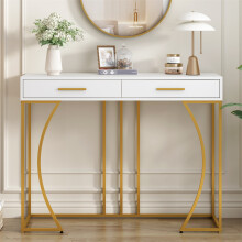 120x38x76 cm, White/ Gold Console Table with 2 Drawers