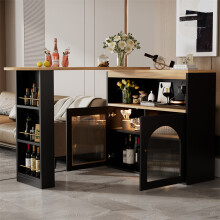 Modern Extendable Kitchen Island Table, with 1m LED Strip, Black
