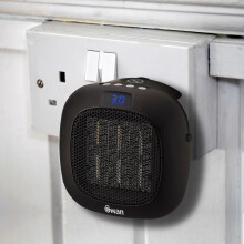 Swan Plug-In Ceramic Space Heater - Low Energy, Wall-Plug Design, Dual-Speed Fan, LED Display, Overheat Protection, 15-30C Thermostat