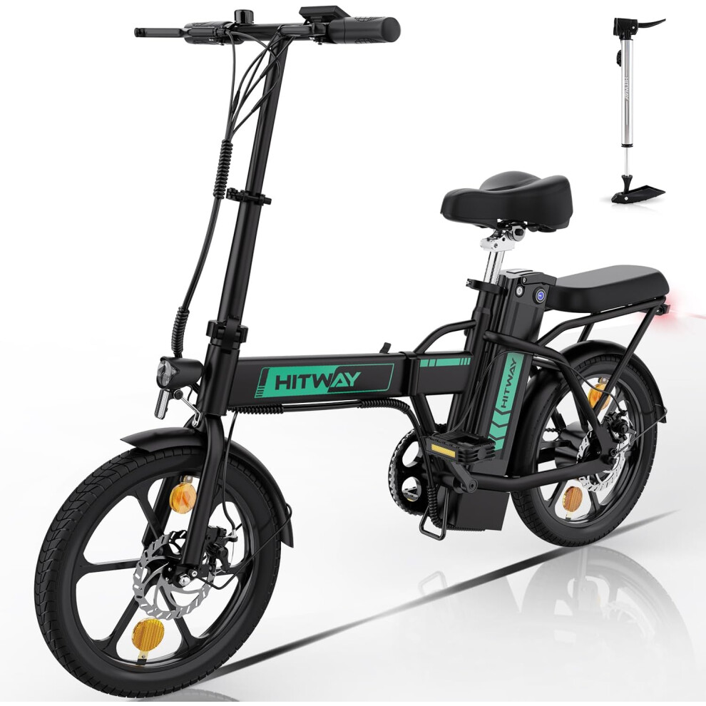 (Black) Hitway Electric Bike BK5S - 16Inch Foldable City E Bike with 10.4Ah Removable Battery