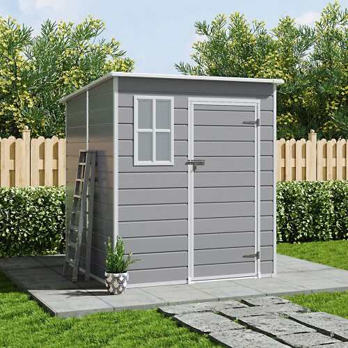 Living And Home 6 x 6FT Durable PP Storage Shed with Pent Roof, Window, Vent 1