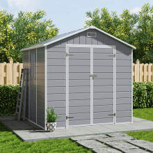 8x6ft Outdoor Apex Roof Plastic Tool Shed with Dual-door