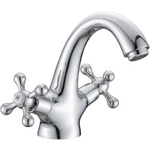 Traditional Victorian Monobloc Basin Mixer Tap Vintage Chrome Dual Cross Handle Bathroom Faucet
