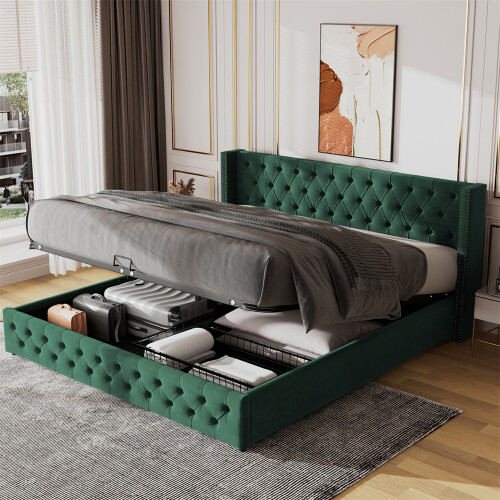 Upholstered Bed, with Hydraulic Lever, Functional Bed from Storage