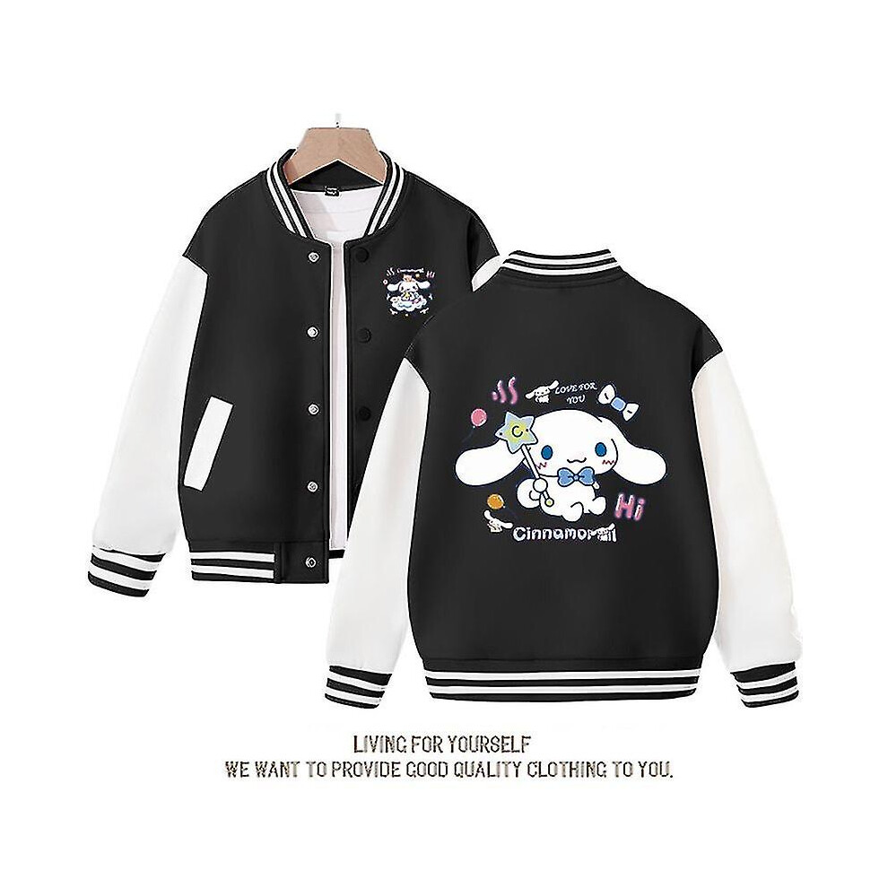 (black, 150) Spring/autumn Sanrio Children's Jacket Cinnamoroll Coats Cute Anime Cartoon Kawaii Loose Sports Baseball Clothes Birthday Gift