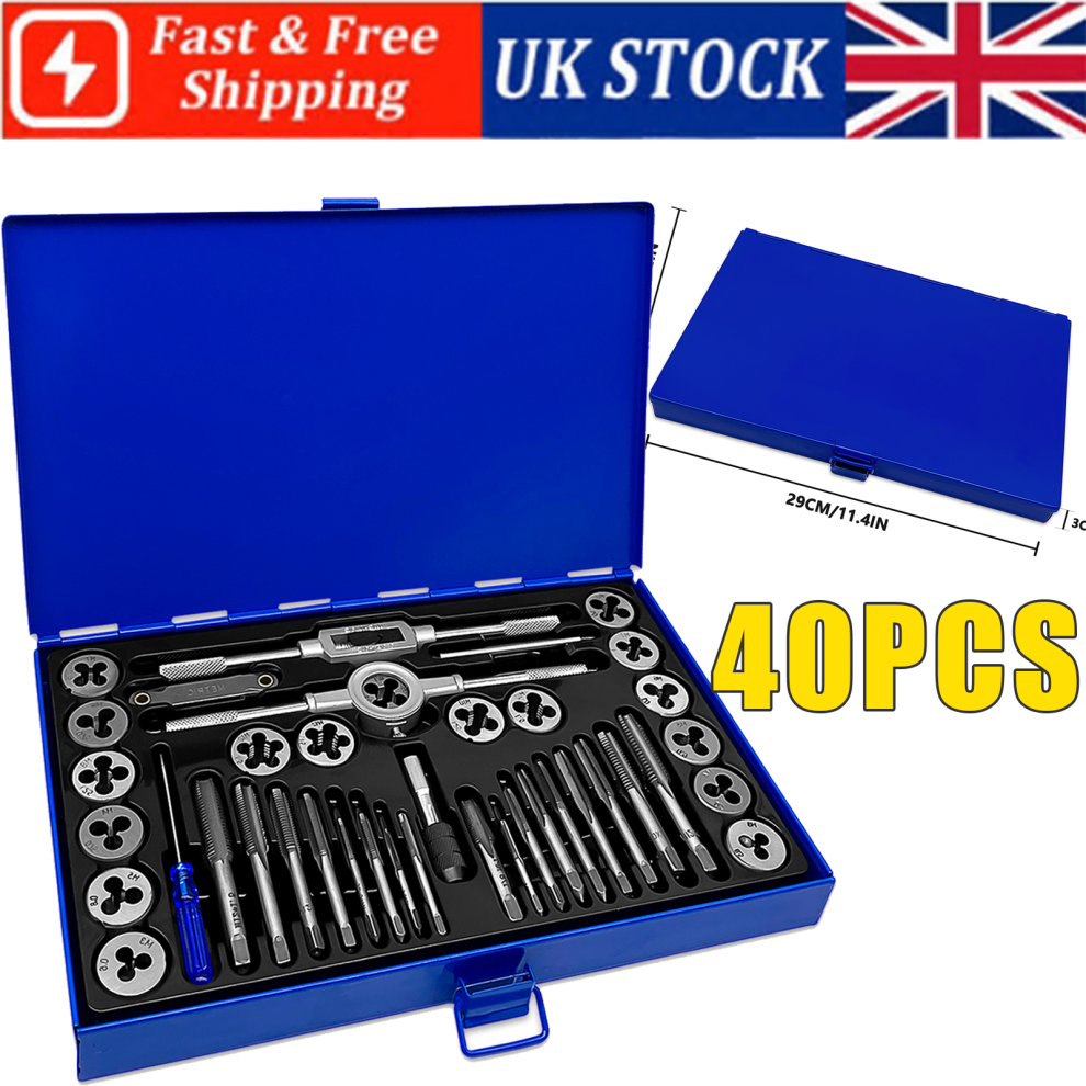 40Pcs Metric Wrench Tap And Die Set Cuts M3-M12 Bolts Engineers W/Case 389051992015