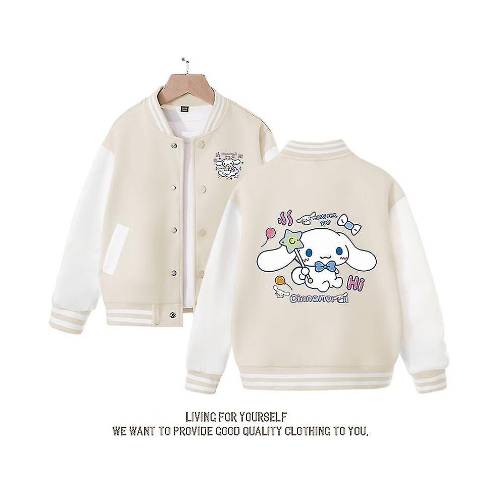 (Apricot color, 150) Spring/autumn Sanrio Children's Jacket Cinnamoroll Coats Cute Anime Cartoon Kawaii Loose Sports Baseball Clothes Birthday Gift