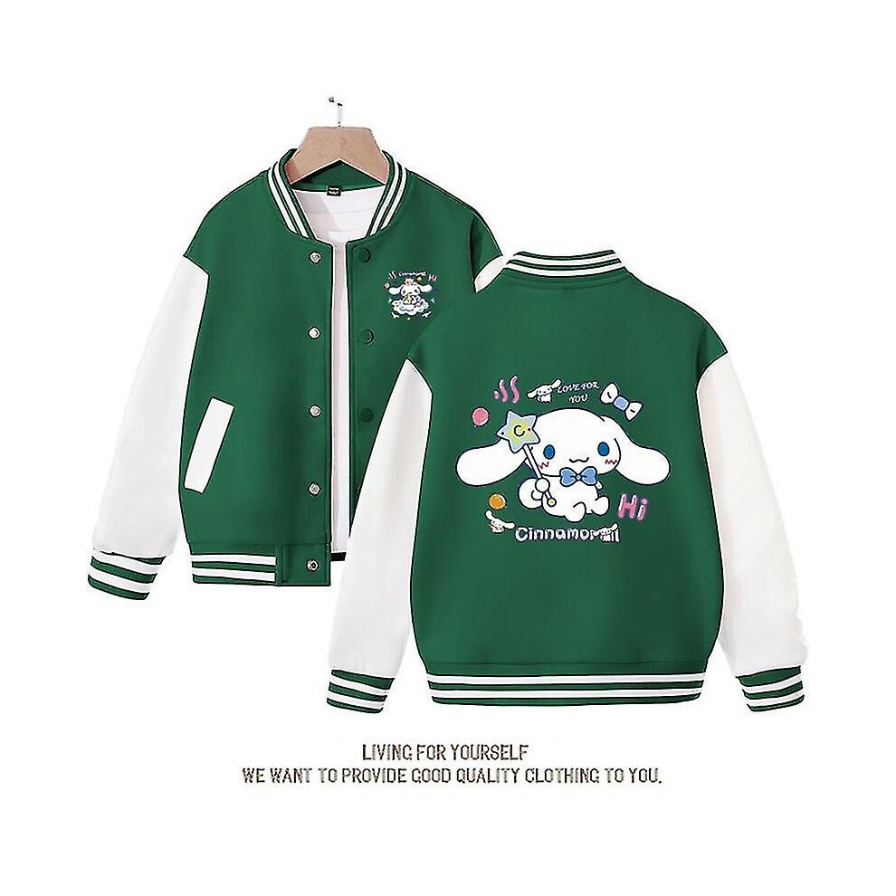 (green, 160) Spring/autumn Sanrio Children's Jacket Cinnamoroll Coats Cute Anime Cartoon Kawaii Loose Sports Baseball Clothes Birthday Gift